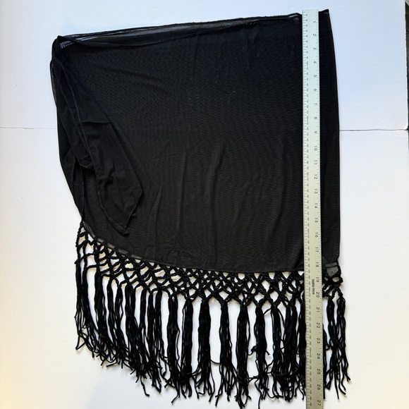 NWT Shein Swim Cover Up Fringe Trim Black Tie Side Skirt Sheer Boho Beachy Sz M - Picture 4 of 9